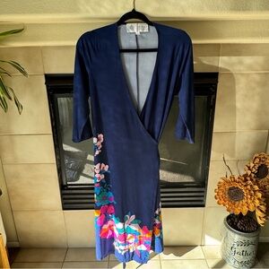 Disney Navy Blue Floral Wrap Midi Dress